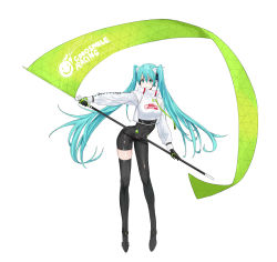 Rule 34 | 1girl, absurdres, banner, black bodysuit, black footwear, black gloves, blue eyes, blue hair, bodysuit, boots, closed mouth, covered navel, crop top, floating hair, full body, gloves, green gloves, hair between eyes, hatsune miku, highres, holding, jacket, kaze 22, long hair, long sleeves, racing miku, racing miku (2022), shiny skin, simple background, skindentation, smile, solo, thigh boots, thighhighs, twintails, two-tone gloves, very long hair, vocaloid, white background, white jacket