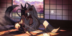 Rule 34 | 2019, 2girls, absurdly long hair, animal ears, artist name, bell, black hair, black legwear, blue eyes, blush, breasts, commentary request, day, detached sleeves, erune, eye contact, flower, fox ears, fox girl, fox tail, french kiss, fur trim, granblue fantasy, hair bell, hair flower, hair ornament, hair ribbon, hand on another&#039;s shoulder, high ponytail, highres, indoors, jewelry, jingle bell, kiss, large breasts, long hair, long sleeves, looking at another, multiple girls, ponytail, profile, red eyes, red flower, red ribbon, ribbon, ring, saliva, saliva trail, silver hair, sitting, smile, societte (granblue fantasy), sunlight, tail, tail raised, tongue, tongue out, tree, very long hair, wariza, white sleeves, wide sleeves, yuel (granblue fantasy), yuri, yurichtofen