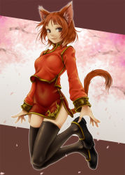 Rule 34 | animal ears, bad id, bad pixiv id, brown eyes, brown hair, cat ears, cat tail, original, solo, tail, thighhighs, toshi