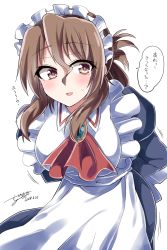 Rule 34 | 1girl, apron, blush, breasts, brown hair, folded ponytail, hayate no gotoku!, highres, large breasts, long hair, looking at viewer, maid, maid apron, maid headdress, maria (hayate no gotoku!), neckerchief, open mouth, red eyes, solo
