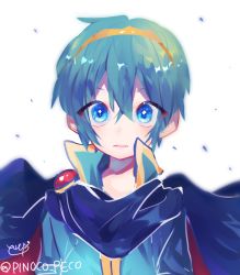 Rule 34 | 1boy, armor, bad id, bad twitter id, blue eyes, blue hair, blush, cape, fire emblem, fire emblem: mystery of the emblem, looking at viewer, male focus, marth (fire emblem), nintendo, repikinoko, solo, super smash bros., tiara, white background