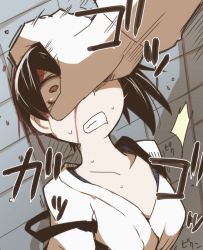 Rule 34 | 10s, 1boy, 1girl, admiral (kancolle), against wall, beaten, blood, blood on face, brown eyes, brown hair, bullying, comic, hand on another&#039;s head, head grab, japanese clothes, kaga (kancolle), kantai collection, military, military uniform, nns (sobchan), pain, ryona, scared, side ponytail, tears, translation request, turn pale, uniform
