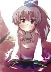 Rule 34 | 1girl, blush, commentary request, female focus, gaoo (frpjx283), grey hair, hat, japanese clothes, kariginu, long hair, mononobe no futo, ponytail, skirt, solo, tate eboshi, touhou, vest