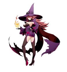 Rule 34 | 1girl, ass, black sclera, blazblue, blazblue: cross tag battle, breasts, cape, colored sclera, detached sleeves, dress, fire, full body, gloves, grin, hair over one eye, hat, high heels, highres, konoe a. mercury, large breasts, long hair, official art, phantom (blazblue), pink hair, shiny clothes, shiny skin, simple background, smile, solo, thighhighs, very long hair, white background, witch, witch hat, yellow eyes