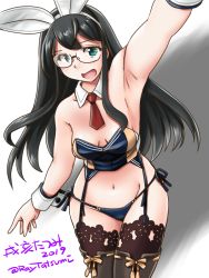 Rule 34 | 1girl, 2019, animal ears, armpits, artist name, bikini, black hair, blue bikini, blue eyes, boots, brown footwear, cuffs, kantai collection, lace, lace-trimmed legwear, lace trim, long hair, looking at viewer, navel, necktie, ooyodo (kancolle), open mouth, purple thighhighs, rabbit ears, rabbit girl, red necktie, selfie, simple background, solo, swimsuit, tatsumi ray, thigh boots, thighhighs, twitter username, white background