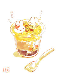 Rule 34 | :3, animal focus, black eyes, closed eyes, commentary request, cup, disposable cup, food, food focus, in container, in cup, light blush, no humans, noodles, open mouth, original, oversized food, oversized object, rabbit, ramen, sesame seeds, shadow, simple background, smile, solid circle eyes, spoon, translation request, umibird, watermark, white background