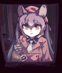 Rule 34 | animal ears, blazer, gloves, hat, highres, island fox (kemono friends), jacket, kemono friends, kemono friends v project, long hair, looking at viewer, necktie, open mouth, school uniform, shirt, shoes, silver hair, skirt, smile, solo, tail, toki reatle, twintails, virtual youtuber