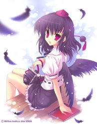 Rule 34 | 1girl, bellows camera, camera, feathers, female focus, looking at viewer, mitha, open mouth, shameimaru aya, smile, solo, touhou