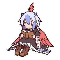 Rule 34 | 1girl, :|, bird girl, bird wings, black dress, blue hair, blue horns, blush, book, boots, brown footwear, closed mouth, dress, expressionless, feathered wings, frills, full body, hair between eyes, hands up, head wings, holding, holding book, horns, knees up, light blue hair, long sleeves, looking at viewer, looking to the side, lowres, multicolored hair, no nose, open book, pointy ears, puffy sleeves, rangycrow, reading, red wings, short hair, simple background, single head wing, sitting, solo, streaked hair, tokiko (touhou), touhou, white background, wide sleeves, wings, | |