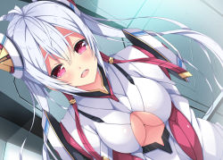 Rule 34 | 1girl, blush, breasts, large breasts, long hair, matoi (pso2), mikoto cluster, milkpanda, open mouth, phantasy star, phantasy star online 2, pink eyes, silver hair, solo, twintails, underboob
