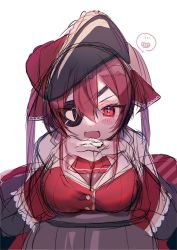 Rule 34 | 1girl, :3, ascot, barrel, black hat, black jacket, blush, breasts, cleavage, eyepatch, gloves, hat, heart, highres, hololive, houshou marine, jacket, kom0980, leaning forward, medium breasts, off shoulder, one eye covered, open mouth, pirate hat, red ascot, red eyes, red hair, see-through, see-through cleavage, sketch, smile, solo, speech bubble, spoken heart, twintails, virtual youtuber, white background, white gloves