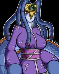 Rule 34 | 1girl, japanese clothes, kimono, red eyes, snake, snake hair, snake tail, solo, tail, vennominaga the deity of poisonous snakes, yu-gi-oh!