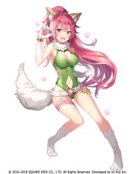 Rule 34 | 1girl, animal ears, animal hands, artist request, breasts, cat ears, cat tail, cleavage, cleavage cutout, clothing cutout, full body, gloves, long hair, looking at viewer, official art, open mouth, perisie (star ocean), pink eyes, pink hair, ponytail, smile, solo, star ocean, star ocean first departure, tail