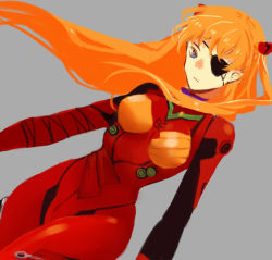 1girl, artist request, blue eyes, breasts, curvy, evangelion: 3.0 you can (not) redo, eyepatch, long hair, looking at viewer, neon genesis evangelion, orange hair, plugsuit, rebuild of evangelion, shiny, shiny clothes, shiny hair, soryu asuka langley, twintails, very long hair