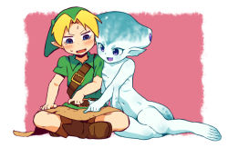 Rule 34 | 1boy, 1girl, bad id, bad tinami id, barefoot, blonde hair, blush, boots, breast press, child, embarrassed, fish girl, hat, indian style, link, monster girl, nervous, nintendo, om (nk2007), pointy ears, princess ruto, sitting, smile, sweat, the legend of zelda, the legend of zelda: ocarina of time, webbed feet, zora