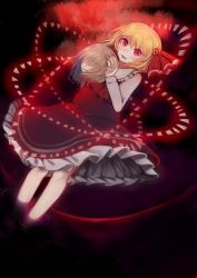 Rule 34 | 1girl, ascot, blonde hair, blood, blood in hair, blouse, disembodied head, frilled skirt, frills, hair ribbon, highres, holding head, jakonnu, red eyes, ribbon, rumia, shirt, short hair, skirt, smile, solo, touhou, vest