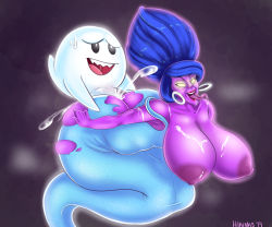 Rule 34 | 1boy, 1girl, aged up, ass, blue dress, blue robe, boo (mario), breasts, breasts out, colored skin, cum, cum in pussy, cum on body, cum on breasts, cum on upper body, dress, ear piercing, ghost, hellen gravely, highres, hikinks, huge ass, huge breasts, huge penis, large breasts, lipstick, long hair, looking at viewer, luigi&#039;s mansion, makeup, mario (series), monster girl, nintendo, nipples, old, old woman, open mouth, penis, piercing, purple skin, red lips, robe, sex, sex from behind, smile, tongue, tongue out, torn clothes, torn dress, veins, veiny penis