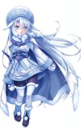 Rule 34 | 1girl, :o, absurdres, ainu clothes, blue cape, blue eyes, blue hair, blue hat, blush, boots, brown footwear, brown thighhighs, cape, fate/grand order, fate (series), full body, fur-trimmed boots, fur-trimmed cape, fur collar, fur trim, hair between eyes, hair flaps, hair ornament, hat, head tilt, highres, illyasviel von einzbern, leg warmers, long hair, long sleeves, looking at viewer, mittens, multicolored cape, multicolored clothes, panties, pantyhose, parted lips, pom pom (clothes), samoore, simple background, sitonai (fate), sitonai (third ascension) (fate), sleeves past wrists, solo, standing, thighhighs, transparent background, underwear, v-shaped eyebrows, very long hair, white background, white cape, white mittens, wide sleeves