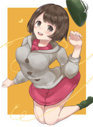 Rule 34 | 1girl, bad id, bad pixiv id, bob cut, boots, breasts, brown eyes, brown footwear, brown hair, buttons, cable knit, cardigan, collared dress, creatures (company), dress, full body, game freak, gloria (pokemon), green hat, green socks, grey cardigan, hat, highres, hooded cardigan, large breasts, nintendo, open mouth, pink dress, plaid, plaid legwear, pokemon, pokemon swsh, short hair, smile, socks, solo, sunshiba417, tam o&#039; shanter, teeth, upper teeth only