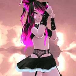 Rule 34 | 1girl, animal ears, animated, ass shake, black hair, bouncing breasts, breasts, curvy, long hair, medium breasts, multicolored hair, pink eyes, pink hair, solo, tagme, thick thighs, thighs, underboob, video, vrchat