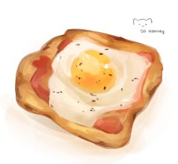 art_study bread bread_slice commentary english_commentary english_text food food_focus fried_egg highres himochuu no_humans original pepper_(spice) simple_background still_life white_background