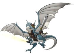 Rule 34 | alus (ishura), blue eyes, closed mouth, dragon, dragon horns, dragon tail, dragon wings, gun, horns, ishura, shotgun, solo, tail, transparent background, weapon, wings