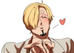 Rule 34 | 1boy, absurdres, blonde hair, highres, kiss, looking at another, one piece, rita ya, sanji (one piece), solo