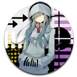 Rule 34 | 1girl, green hair, hands in pocket, hanepochi, hood, hoodie, kagerou project, kido tsubomi, long hair, mekakushi code (vocaloid), red eyes, solo, vocaloid