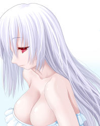 Rule 34 | 1girl, asamura hiori, bad id, bad pixiv id, bare shoulders, breasts, cleavage, highres, large breasts, long hair, original, red eyes, solo, white hair