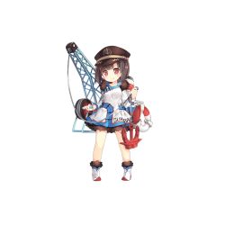 Rule 34 | 1girl, anchor, black hair, character name, child, crane (machine), dress, frills, full body, hat, lifebuoy, mongolian people&#039;s army navy, official art, pigeon-toed, red eyes, saru, short hair, smokestack, solo, sukhbaatar (warship girls r), sukhbaatar i (tugboat), swim ring, transparent background, warship girls r, wire