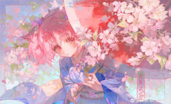 Rule 34 | 1girl, absurdres, alternate costume, blue sky, character name, cherry blossoms, chinese commentary, closed mouth, commentary, commentary request, day, english commentary, eyelashes, falling petals, flower, hair flower, hair ornament, highres, holding, holding umbrella, japanese clothes, jewelry, kaname madoka, kimono, leaning forward, long sleeves, looking at viewer, maccha (mochancc), mahou shoujo madoka magica, mahou shoujo madoka magica (anime), mixed-language commentary, obi, oil-paper umbrella, outdoors, petals, pink eyes, pink flower, pink hair, purple flower, purple kimono, purple sleeves, red umbrella, ring, sash, short hair, short twintails, sky, smile, solo, twintails, umbrella, upper body, watermark, weibo logo, weibo username, wide sleeves, yukata