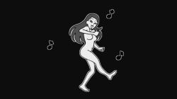 Rule 34 | 1girl, animated, animated gif, barefoot, bouncing breasts, breasts, completely nude, dancing, ekoda-chan, long hair, medium breasts, monochrome, navel, nude, rinshi!! ekoda-chan, solo