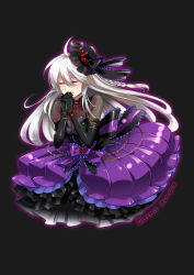 Rule 34 | 1girl, braid, caffein, closed eyes, dress, elbow gloves, flower, frills, full body, gloves, hat, highres, long hair, own hands clasped, own hands together, project diva (series), project diva extend, silver hair, simple background, solo, vocaloid, yowane haku