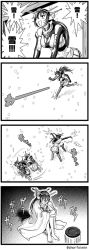 Rule 34 | 10s, 1girl, 4koma, bare shoulders, black hair, blanket, choufu shimin, cold, comic, elbow gloves, gloves, greyscale, headgear, heater, kantai collection, long hair, monochrome, nagato (kancolle), snow, solo, thighhighs, translated, trembling