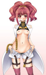 00s 1girl anya_alstreim blush breasts clothes_lift code_geass female_focus medium_breasts nipples red_hair shirt_lift solo thighhighs topless undressing yoshida_inuhito