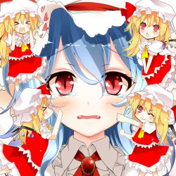 Rule 34 | &gt;;), &gt; &lt;, 5girls, :&lt;, :d, alternate hair length, alternate hairstyle, ascot, bad id, bad nicoseiga id, blonde hair, blue hair, brooch, chibi, closed eyes, collaboration, fangs, female focus, flandre scarlet, happy, happy tears, heart, jewelry, matsushita yuu, mini person, minigirl, multiple girls, multiple persona, one eye closed, open mouth, portrait, red eyes, remilia scarlet, siblings, side ponytail, sisters, skirt, skirt set, slit pupils, smile, suzume miku, tears, touhou, v-shaped eyebrows, wavy mouth, wings, wink, xd