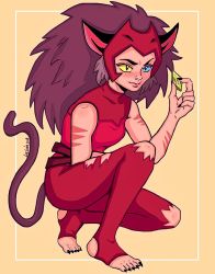 Rule 34 | 1girl, animal ears, blue eyes, cat ears, cat girl, cat tail, catra (princesses of power), long hair, lucleon, masters of the universe, she-ra and the princesses of power, simple background, solo, tail, yellow eyes