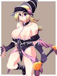 Rule 34 | 1girl, bad id, bad pixiv id, bare shoulders, black gloves, blonde hair, blush stickers, boots, breasts, choker, disembodied penis, duel monster, elbow gloves, gloved handjob, gloves, handjob, hat, highres, kumo-g, large breasts, leotard, long hair, magi magi magician gal, nipples, o-ring, o-ring top, penis, purple eyes, solo focus, uncensored, wand, yu-gi-oh!, yu-gi-oh! duel monsters, yuu-gi-ou, yuu-gi-ou zexal