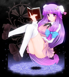 Rule 34 | 1girl, book, crescent, crescent moon, female focus, fule, full body, hat, highres, long hair, moon, patchouli knowledge, purple eyes, purple hair, solo, thighhighs, touhou, white thighhighs