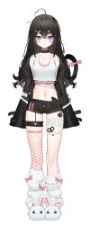 Rule 34 | 1girl, :3, absurdres, ahoge, animal slippers, bandaged leg, bandages, bandaid, bandaid on head, bare shoulders, belt, belt collar, black belt, black collar, black hair, black jacket, blush, breasts, bridal garter, bunny slippers, candy, collar, earrings, fang, fishnet thighhighs, fishnets, food, full body, hair between eyes, hair ornament, heart, heart ahoge, heart earrings, highres, jacket, jewelry, kneehighs, kuro (stardust project), layered legwear, lollipop, long hair, looking at viewer, loose socks, micro shorts, navel, off shoulder, official art, open clothes, open jacket, pink tank top, pink thighhighs, purple eyes, safety pin, scissors, short eyebrows, shorts, single earring, single thighhigh, skin fang, skindentation, sleeves past fingers, sleeves past wrists, slippers, small breasts, socks, solo, standing, stardust project, stomach, straight-on, swirl lollipop, tachi-e, tank top, thighhighs, transparent background, virtual youtuber, white footwear, white socks, white tank top, x hair ornament