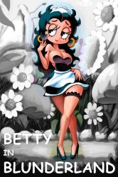 Rule 34 | 1girl, betty boop, betty boop (character), breasts, cleavage, earrings, highres, jewelry, long hair, maid, md5 mismatch, medium breasts, minuspal, smile, solo
