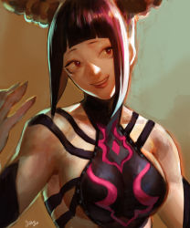 Rule 34 | 1girl, black hair, breasts, capcom, gg (s2leona), han juri, highres, smile, solo, street fighter, twintails