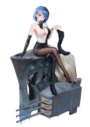 Rule 34 | 1girl, absurdres, azur lane, black footwear, black gloves, black skirt, blue hair, blue nails, boots, unworn boots, breasts, chapayev (azur lane), cleavage, cleavage cutout, clothing cutout, crossed legs, earrings, elbow gloves, glove in mouth, gloves, hair ornament, hairclip, high heel boots, high heels, highres, holding, holding boots, holding clothes, holding footwear, jewelry, light blue hair, maidigou, mole, mole on breast, mouth hold, nail polish, pantyhose, parted bangs, pencil skirt, rigging, short hair, simple background, sitting, skirt, solo, stiletto boots, stiletto heels, thigh boots, thighhighs, transparent background, two-tone shirt, white background