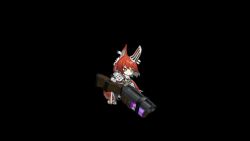 Rule 34 | 1girl, animal ears, arknights, armor, ear covers, flametail (arknights), gauntlets, gun, holding, holding weapon, non-web source, simple background, squirrel ears, squirrel girl, tf2, weapon