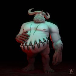 Rule 34 | 1boy, 3d, bara, beard, big belly, black nails, blood, blood on hands, borrowed character, colored skin, completely nude, curled horns, demon boy, demon horns, dionysus (philipposole), facial hair, fat, fat man, full body, grey skin, hand on own stomach, highres, horns, large hands, large pectorals, long beard, looking at viewer, male focus, monster boy, multiple horns, muscular, muscular male, nail polish, nipples, nude, oneiros complexe, pectorals, sharp teeth, solo, standing, stomach mouth, strongman waist, teeth, thick arms, toenail polish, toenails, v.dghtr (soevgdr)