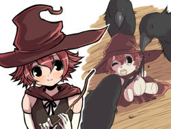 Rule 34 | animal, bird, crow, doll, hat, original, red hair, torn clothes, wand, witch, witch hat