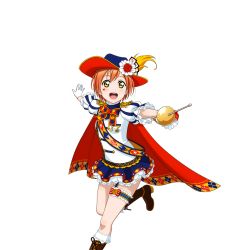 Rule 34 | 10s, 1girl, cape, cavalier hat, gloves, hoshizora rin, love live!, love live! school idol festival, love live! school idol project, non-web source, official art, open mouth, orange hair, rapier, short hair, smile, solo, sword, transparent background, weapon, white gloves, yellow eyes