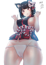 Rule 34 | animal ears, arms up, azur lane, black hair, breasts, cameltoe, cat ears, cat mask, chung cthemax, covered erect nipples, highres, large breasts, mask, nipples, panties, red eyes, sideboob, surprised, tagme, underwear, yamashiro (azur lane)