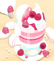 Rule 34 | bird, chai (drawingchisanne), cup, food, food focus, fruit, highres, no humans, original, pastry bag, raspberry, strawberry, whipped cream