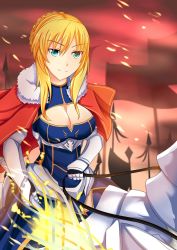 Rule 34 | 1girl, armor, artoria pendragon (all), artoria pendragon (fate), artoria pendragon (lancer) (fate), blonde hair, breasts, cleavage, cleavage cutout, clothing cutout, fate/grand order, fate (series), gauntlets, greaves, green eyes, highres, holding, holding weapon, horseback riding, lance, large breasts, looking at viewer, masmbel, polearm, riding, saber (fate), weapon